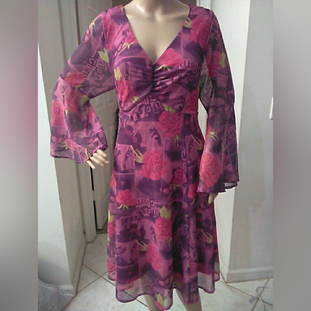 NWT BETSY JOHNSON + TORRID Purple/Pink Floral Long Sleeve Midi Dress Sz.0